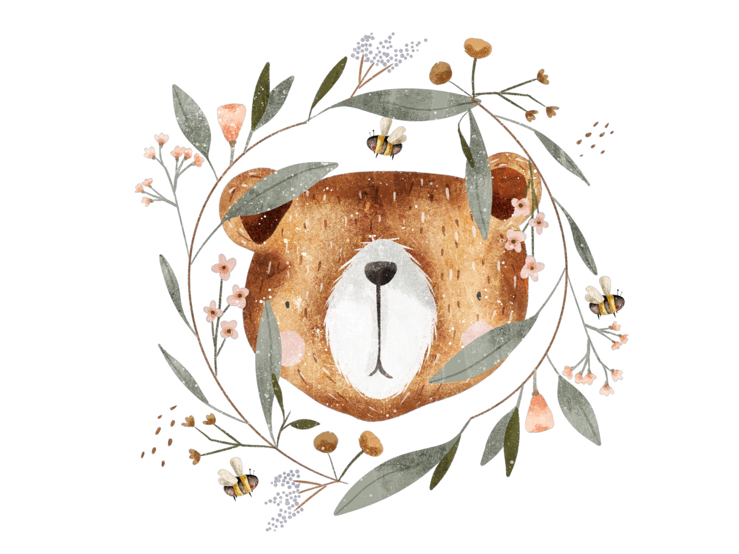 Bügelbild Bär im Kranz