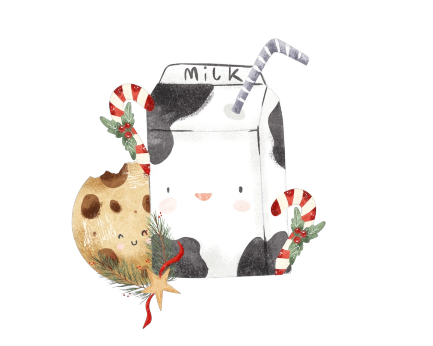 Bügelbild Milch und Kekse Weihnachten