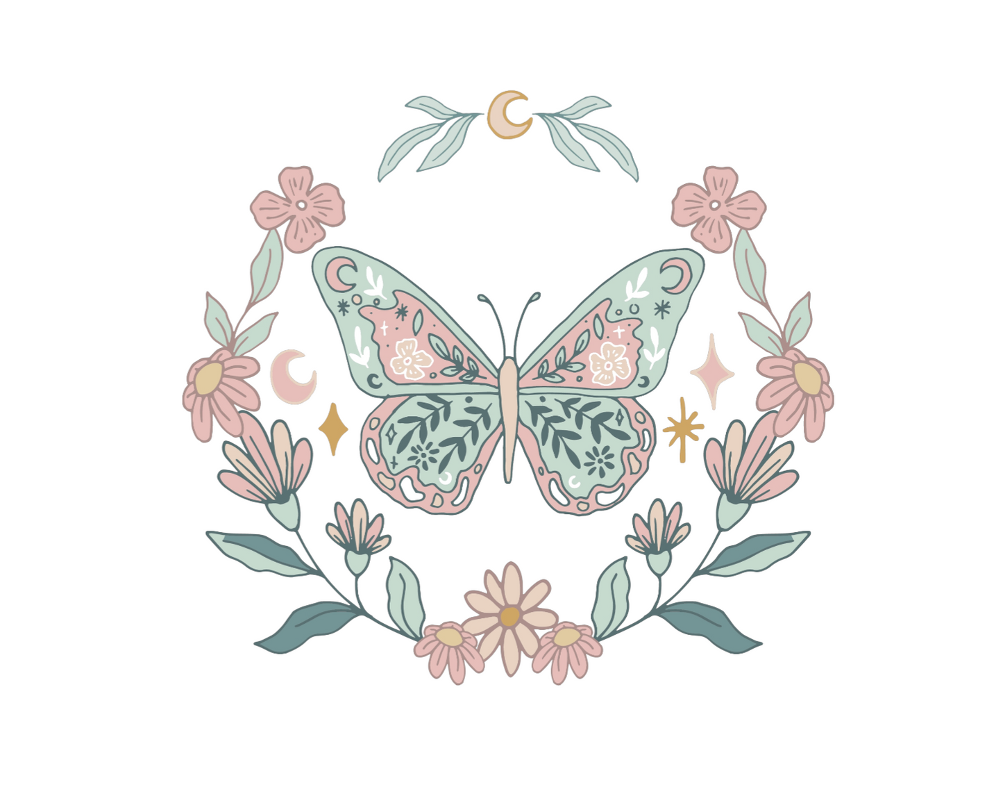 Bügelbild Schmetterling im Kranz