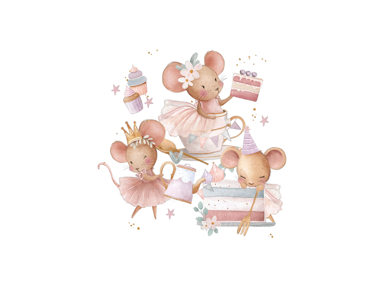 Bügelbild Teeparty Maus