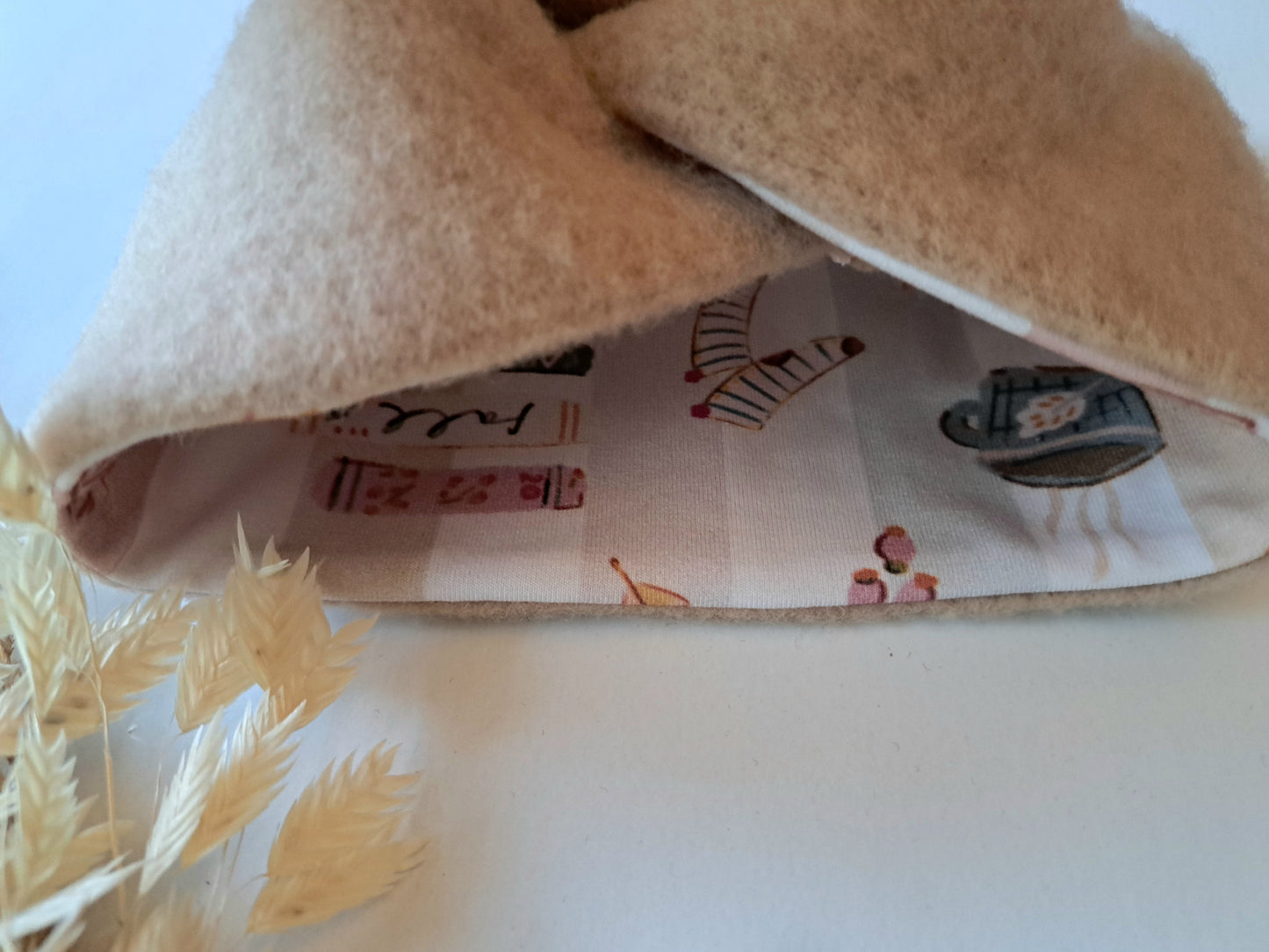 Stirnband Wollfleece 'Virgin Wool' mulesingfrei beige /gestreift