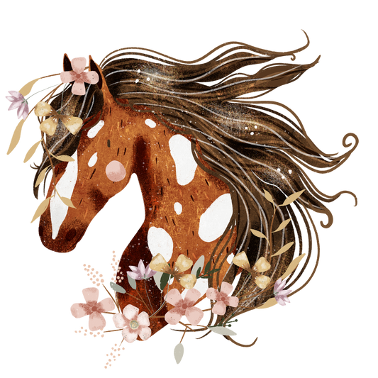 Bügelbild Pferd dunkelbraun mit Blumen