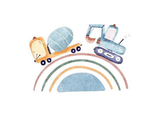 Bügelbild Baufahrzeuge Regenbogen