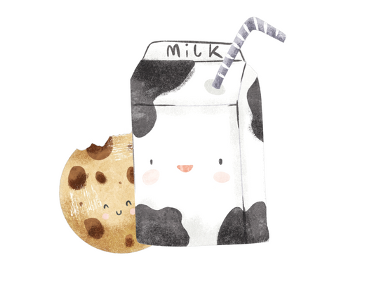 Bügelbild Milch und Kekse