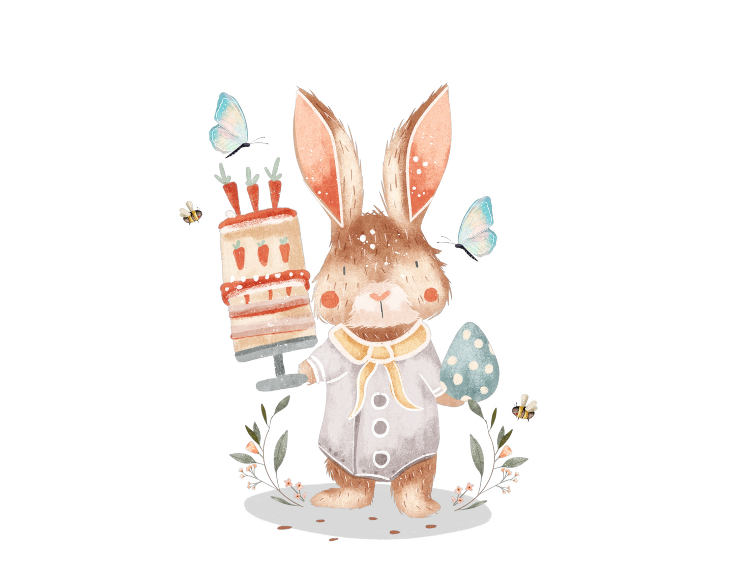 Bügelbild Hase mit Torte