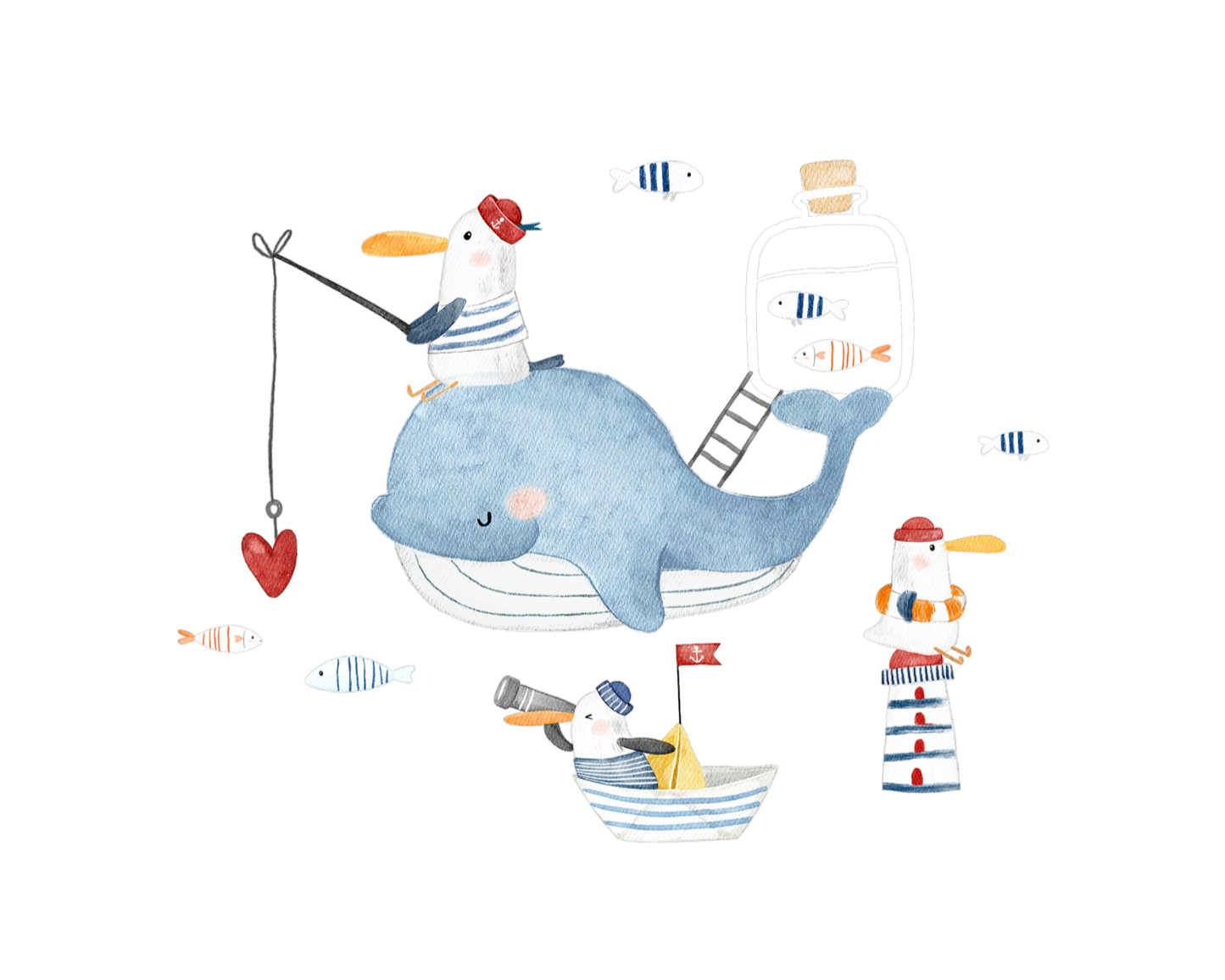 Bügelbild Angeln Möwe Wal