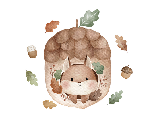 Bügelbild Eichhörnchen im Eichelhaus