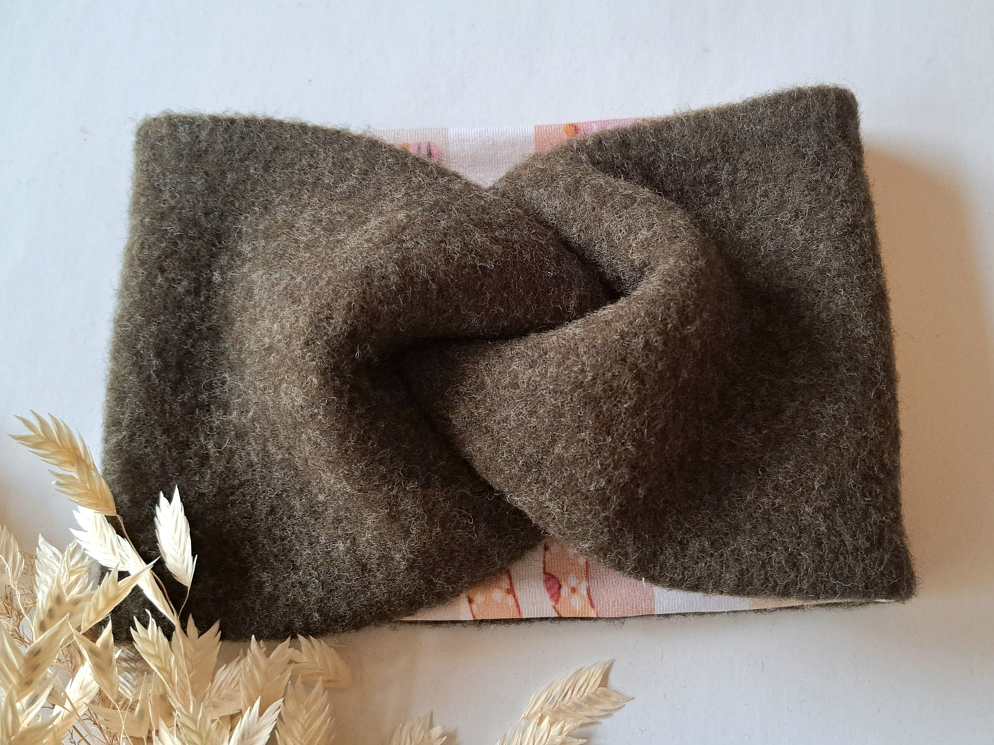 Stirnband Wollfleece 'Virgin Wool'mulesingfrei dunkelgrün / gestreift