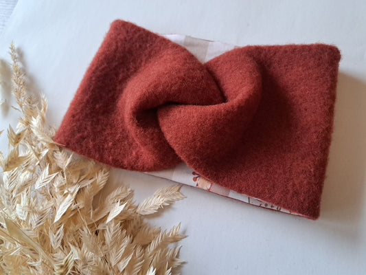 Stirnband Wollfleece 'Virgin Wool' mulesingfrei rost / gestreift