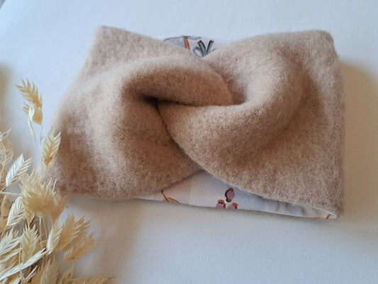 Stirnband Wollfleece 'Virgin Wool' mulesingfrei beige /gestreift